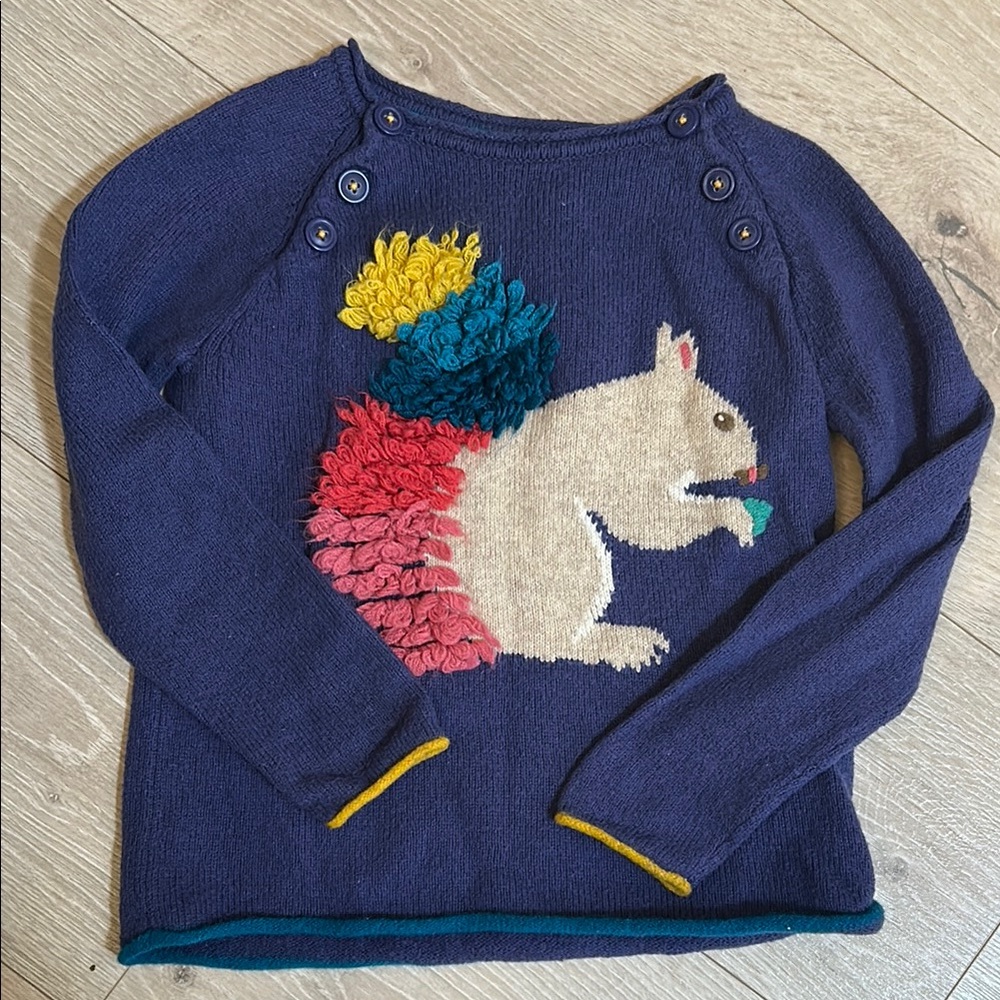 Mini Boden 5-6 Purple Crew Neck Sweater with Squirrel